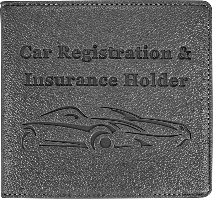 Car Registration and Insurance Holder, Premium PU Leather Vehicle Glove Box Car Organizer Men Women Wallet Accessories Case for ID, Driver's License - Grey