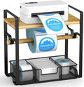 Label Holder for Rolls and Fan-Fold - Bamboo Shipping Label Holder for Desktop Thermal Printer with Space-Saving Accessories - Suitable for Home, Office, Warehouse, Small Business