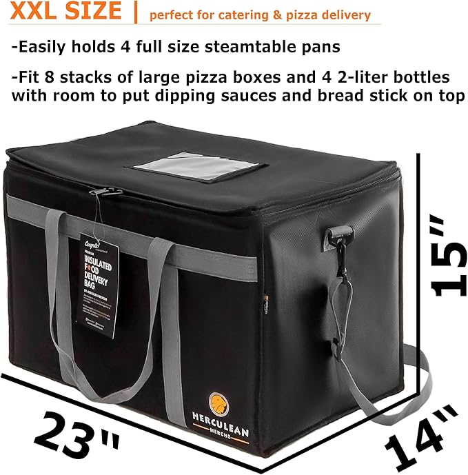 Herculean Premium Insulated Food Delivery Bag with YKK Zipper – Large Commercial Catering Bag for Food Transport – Hot and Cold Thermal Food Bag – Ultra Durable Hot Food Carriers for Takeaway Delivery