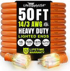 50ft Outdoor/Indoor Extension Cord 14/3 Gauge Heavy Duty 3 Prong SJTW, Waterproof, ETL Listed, Flexible Cold-Resistant Long Power Cord,15A 125V 1875W, Orange by LifeSupplyUSA