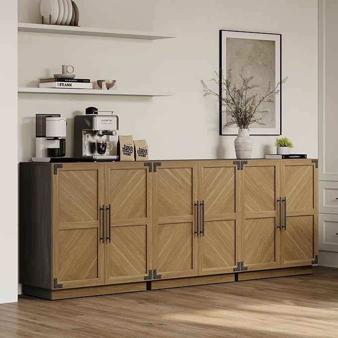 SICOTAS Sideboard Buffet Cabinet with Storage - Modern Farmhouse Credenza with Doors and Adjustable Shelves Fluted Kitchen Buffet Storage Cabinet Coffee Bar Cabinets