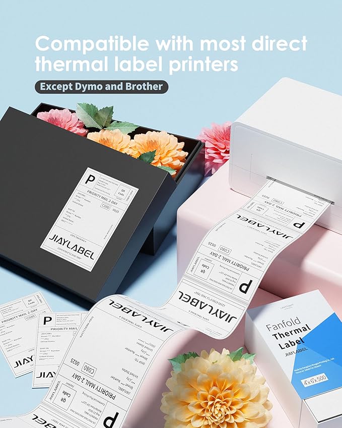 4x6 Thermal Shipping Label Paper for Direct Thermal Label Printer USPS UPS Address Mailing Stickers Big Packing Fanfold White 500 Labels/Stack,8 Stacks, Total 4000PCS