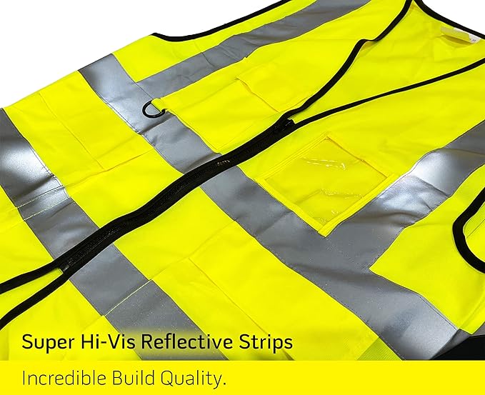 PeerBasics Safety Vest 10 Pack, Yellow, ANSI Class 2, Reflective, For Men Women Unisex, With Pockets Zipper, Breathable Mesh (Medium)