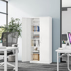 Metal Storage Cabinet-72” Tall Steel File Cabinets with Lockable Doors and 5 Adjustable Shelves-White Steel Storage Cabinet for Home, School, Office, Garage