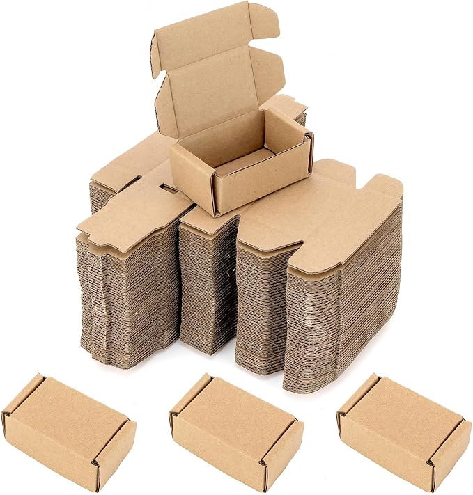Ellbest 50Pcs Foldable Kraft Boxes Rectangular Boxes Recyclable Cardboard for Packing, Shipping, storaging Lightweight Item 2.8x1.6x1.1 inches