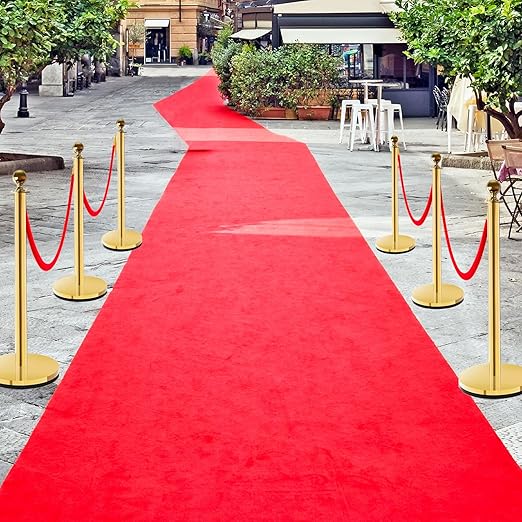 Red Carpet Poles and Ropes Set: 8pcs Gold Stanchion Posts and 4pcs Velvet Ropes for Weddings, Events, VIP Entrance & Party - Crowd Control Rope Safety Barriers with Stand