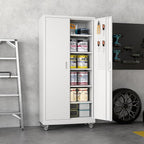 SUXXAN Metal Garage Storage Cabinet with Wheels and Pegboard 71'' x 34'' x 18'', Lockable Rolling Steel Cabinet with 5 Adjustable Shelves and Door for Garage, Office, Kitchen, Assembly Required