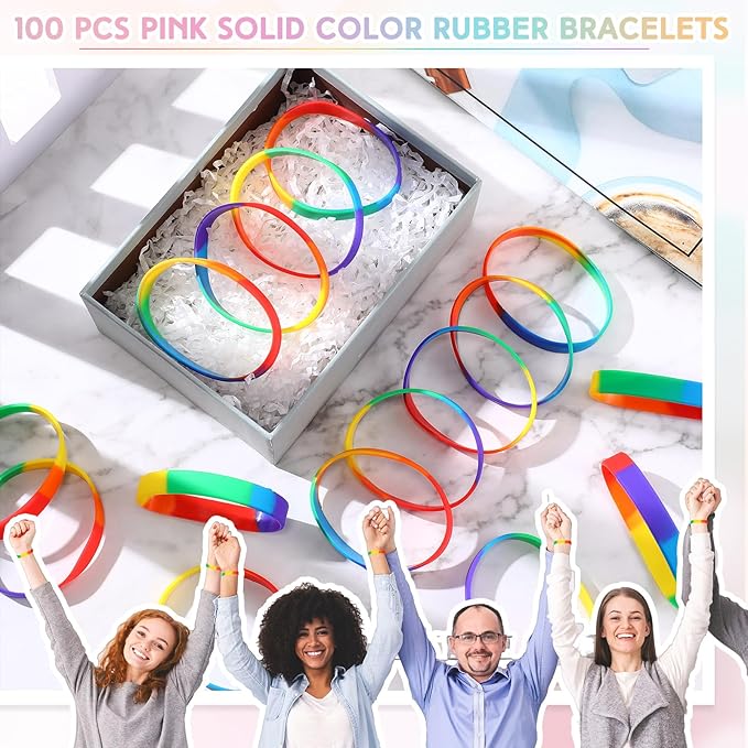 Liliful 100 Pcs Silicone Rubber Wristbands Rubber Wristband Bracelet Bands for Silicone Wristbands for Women Men(Mixed Color)