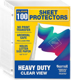Samsill Heavy Duty Sheet Protectors for 3 Ring Binders, 8.5 x 11 Clear Page Protectors, Plastic Sleeves & Report Covers, Acid Free Archival Safe Document Protectors