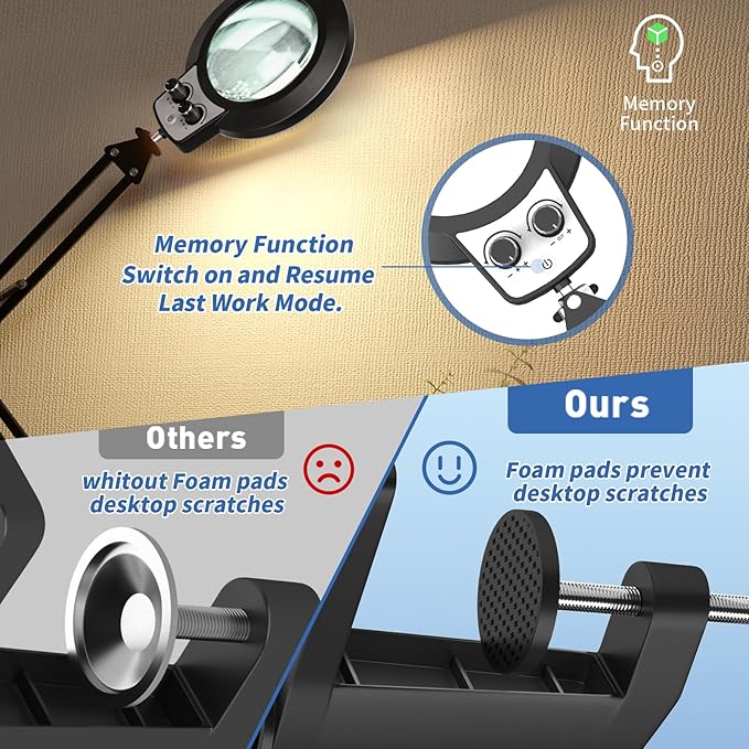 HITTI 12X Magnifying Glass with Light, 2025 New Upgrade Infinite Color and Stepless Dimming Desk Large Lamp & Clamp, 2-in-1 LED Hands Free Lighted Magnifier Stand for Crafting Hobby Soldering Reading
