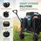 Foldable Beach Wagon Cart- Interchangeable All Terrain Wheels- 12" Beach Wheels Optional- Patent Pending- Gardening, Fishing, Shopping-Built-in Insulated Cooler Pouch, More Storage Pockets, Cupholders