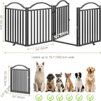 BHG Metal No-Assembly Freestanding Dog Gate with Door Walk Through, Extra Wide 96", Extra Tall 32" Pet Gate, Accordion Puppy Folding Playpen Dog Fence for Indoor & Outdoor, with 2PCS Support - Black