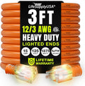 3ft Outdoor/Indoor Extension Cord 12/3 Gauge Extra Heavy Duty 3 Prong SJTW, Waterproof, ETL Listed, Flexible Cold-Resistant Long Power Cord,15A 125V 1875W, Orange by LifeSupplyUSA