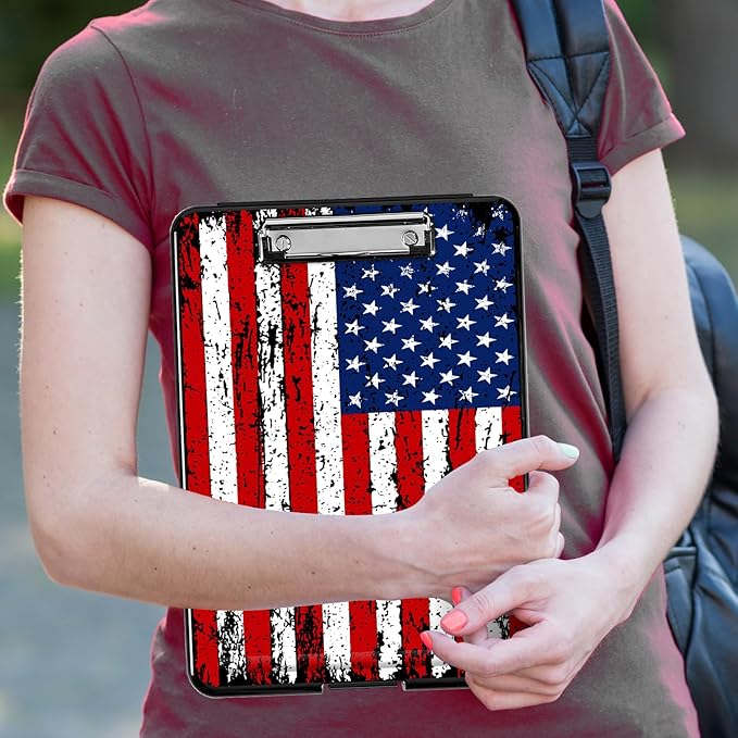 Clipboard with Storage, Hard Letter A4 Size Clip Board with Pen Holder & Paper Organizer, Heavy Duty Portable Writing Pad for Nurses Students Teachers Office Jobsite Contractor, American Flag 2