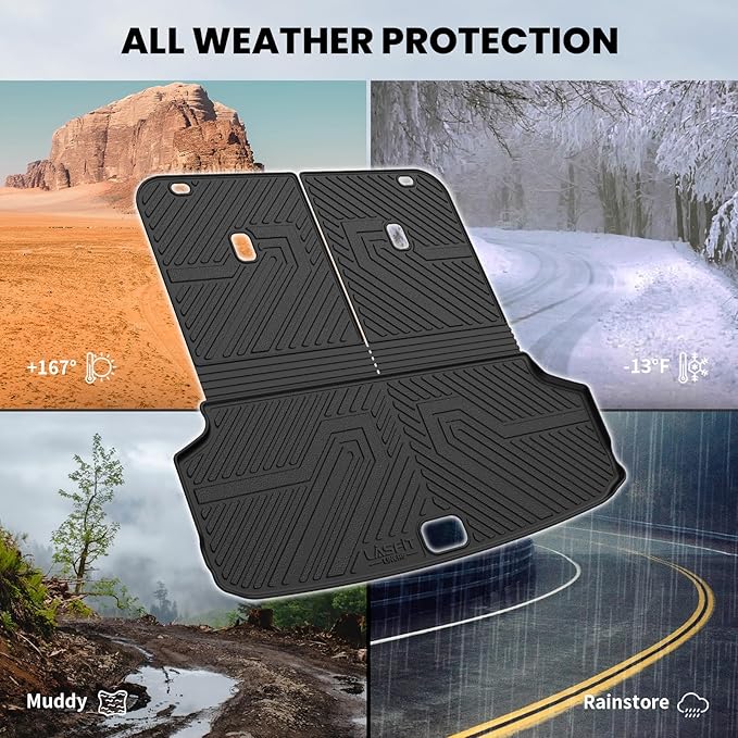LASFIT Cargo Mats & Backrest for Kia EV9 2024 2025 2026, All Weather TPE Car Trunk Mats Custom Fit for Kia EV9 2026 2025 2024 Cargo Liners & Seatback, Black