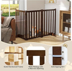 30" Height Tall Freestanding Pet Gate, Solid Wood Folding Safety Fence Wooden Dog Gate with 2 PCs Support Feet Ideal for Stairs, Doorways, Halls, Kitchens, Heavy Duty Gates, 3 Panels, Walnut