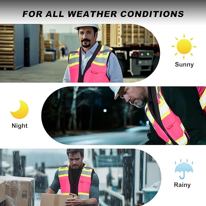 ProtectX 6 Pockets High Visibility Safety Vest for Men Women Class 2 Reflective Hi Vis Work Construction Vest