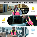ProtectX 6 Pockets High Visibility Safety Vest for Men Women Class 2 Reflective Hi Vis Work Construction Vest
