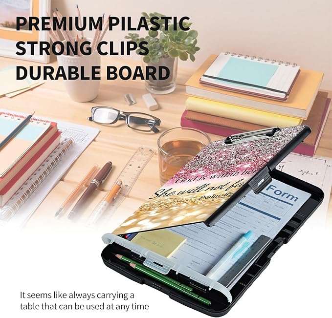 Clipboard with Storage High Capacity Plastic Nursing Clipboards with Pen Holder File Folder Storage Box Clipboard with Heavy Duty Clips for Teacher,Doctor,Offices-Christian Bible Psalm 46-5