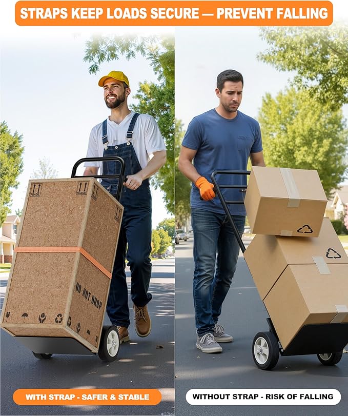 Folding Hand Truck Heavy Duty, 600 LB - 800 LB Moving Dolly Cart, Compact Foldable Alloy Steel Design, Adjustable 47.5"/51.5", 8" Solid Rubber Wheels, Ideal for Warehouse, Home, Office, Small Business
