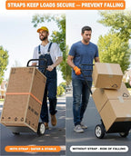 Folding Hand Truck Heavy Duty, 600 LB - 800 LB Moving Dolly Cart, Compact Foldable Alloy Steel Design, Adjustable 47.5"/51.5", 8" Solid Rubber Wheels, Ideal for Warehouse, Home, Office, Small Business