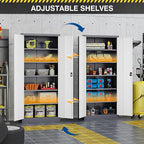 Metal Storage Cabinet-72” Tall Steel File Cabinets with Lockable Doors and Adjustable Shelves-White&Gray Steel Storage Cabinet for Home Kitchen, Office, Garage