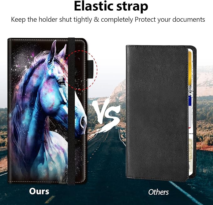 Car Registration and Insurance Holder, Leather Car Glove Box Organizer, Cool Car Accessories for ID, Driver's License Cards & Essential Document,business cards,Men&Women,Watercolor Horses