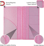 Car Registration and Insurance Holder, Leather Magnetic Shut Vehicle Glove Box Organizer for Document, Card, Driver License, Glitter Pink