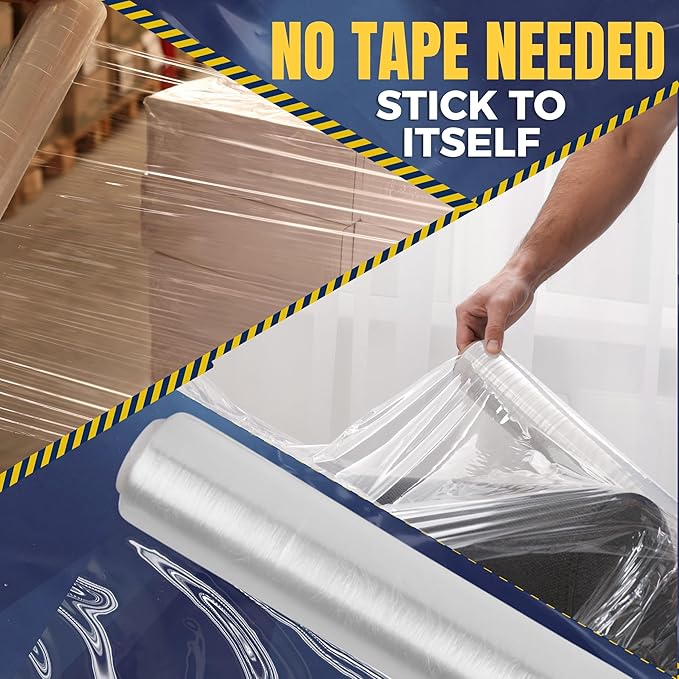 Rockin Rolls Stretch Film Wrap, 4 Rolls Heavy Duty Pallet Wrap – 18" x 1500 FT x 80 Gauge, Clear Plastic Moving Wrap for Packing, Shipping, Furniture & Luggage – Durable Self-Adhering Shrink Wrap Roll