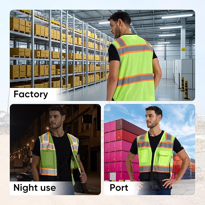 SRsafety High Visibility Vest, Security Vest with 9 Pockets,Mesh Safety Vest for Construction Workers Sanitation Workers