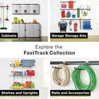Rubbermaid Garage FastTrack 8-Piece Small Kit Black/Grey All-in-One Rail & Hook Wall Hanging Kit Wall Mounted Storage Solution for Home/Garage