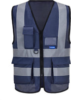 navy blue safety vest with pockets