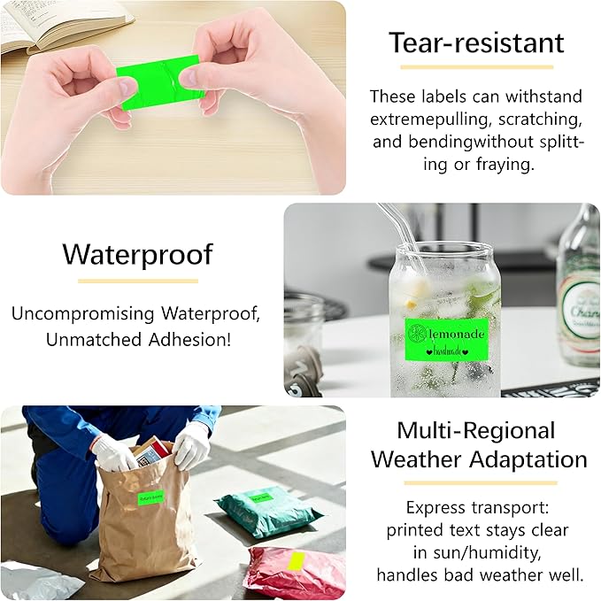 1x2 inch Label Stickers Roll for Thermal Printer 500PCS Colored Removable Freezer Labels Waterproof Blank Sticker Labels to Write on for Food Containers and Jars, Fluorescent Green