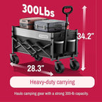 SYNCFUN Collapsible Wagon Cart with Wheels 300lbs Black, Portable Sports Utility Rolling Wagon for Beach, Garden, Camping & Grocery, Fishing