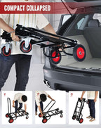 RedSwing Folding Multi-Utility Dolly Cart, Heavy Duty 8-in-1 Convertible Cart Adjustable Hand Truck/Platform Cart with R-Trac Wheels, 38" to 48" Telescoping Frame, 330lbs Load Capacity
