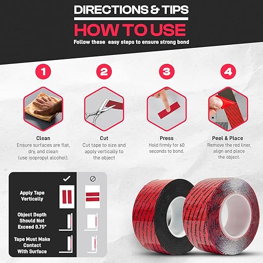 GripBond Black Super Bond Heavy Duty Double Sided Tape, 1 Roll (18.3 Ft), 1.2” x 220” – Waterproof Adhesive Mounting Tape for Indoor/Outdoor, Walls, Automotive, Car, LED Strip Lights, Home, Office