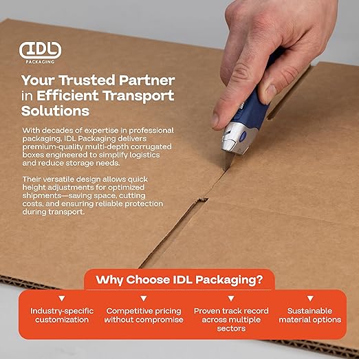 Multi-Depth Corrugated Shipping Boxes, 14"L x 12"W x 6"H, 20-Pack - USA-Made Boxes for Moving, Storage & Small Business Packaging - Heavy-Duty Cardboard Bines for Household & Office by IDL Packaging
