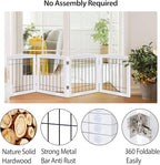 LZRS 4-Panel Extra-Wide Wooden Freestanding Dog Gate: Foldable Solid Wood and Steel Wire Chew Resistant Safety Barrier for Doorways, Stairs, and Large Open Spaces Indoor Use, White