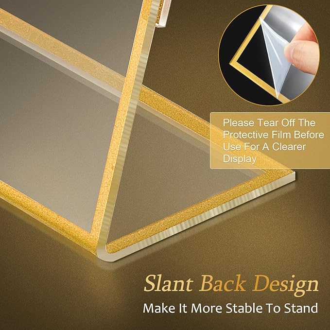 36 Pack Acrylic Sign Holder Gold Frame Table Numbers Slanted Back Menu Display Stand Clear Flyer Document Photo Display Holders Plastic Table Signs for Wedding Office(Horizontal Style,4 x 6 Inch)