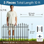 Metal Garden Fence 32" H x 24" W 5 Panels (4 Panels + 1 Gate) 10 Ft Total, Rustproof Animal Barrier No Dig Decorative Fencing for Dogs, Pet, Yard & Patio, Easy Installation