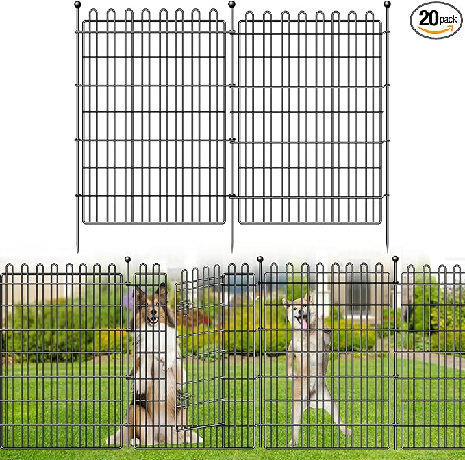 20 Panels No Dig Decorative Garden Fence with Gate for Yard, 40 in(H) X 47.2 ft(L) Animal Barrier Fencing for Outdoor Dog, Metal Portable Garden Fences for Borders, Pets, Landscape, Temporary Fence