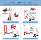 Convertible Hand Truck -1,000 lb Heavy-Duty Aluminum & Steel Dolly, 3-in-1 Mode with Stair-Climbing Wheels & 5" Swivel Casters for Warehouse, Moving, Delivery
