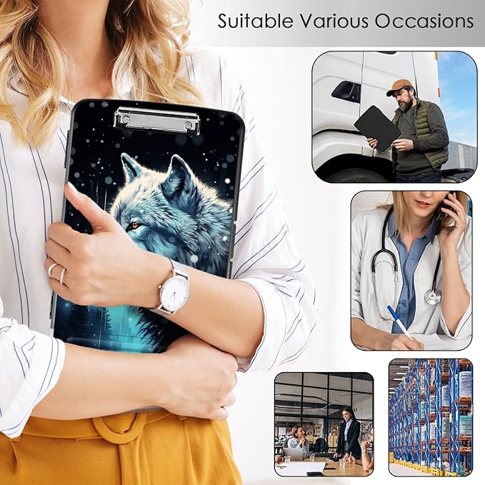 Clipboard with Storage,Office Supplies Nursing Clipboards Folder with Pen Holder Plastic Storage ClipBoard Foldable for Teacher Nurse,Misty Forest Wolf