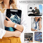 Clipboard with Storage,Office Supplies Nursing Clipboards Folder with Pen Holder Plastic Storage ClipBoard Foldable for Teacher Nurse,Misty Forest Wolf