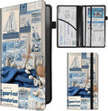 Car Registration and Insurance Card Holder - Blue Sailboat Coral Shell Collage Leather Document Organizer & Bifold wallet for License, Insurance Cards | Fits Vehicle Glove Box & Visor