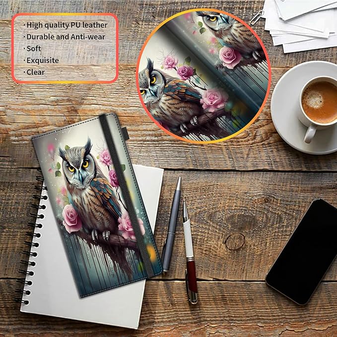 Car Registration and Insurance Holder,Leather Vehicle Glove Box Organizer Wallet for Document,Perfect for any Car,Truck,Motorcycle,Driver License,Trailer or Boat,Men & Women,Cute Owl Roses Flower