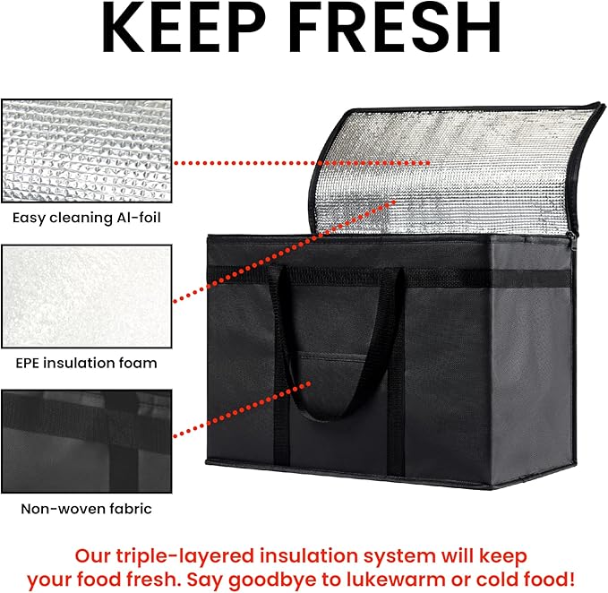 NZ home Insulated Cooler Bag and Food Warmer (XL Plus, 2 Pack) for Delivery & Grocery Shopping with Zippered Top, Orange