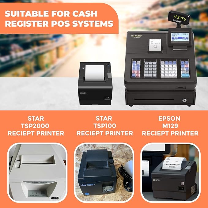 Thermal Printer Receipt Paper Rolls 3 1/8 x 230 for Clover Station Pro Cash Registers and All POS Cash Registers Star Micronics BPA Free (32 Pack)