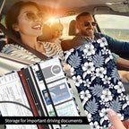 Premium Car Registration and Insurance Card Holder, Cute PU Leather Car Document Holder, Vehicle Glove Box Car Organizer with Magnetic Closure for Driver License, Cards Navy Tropical Hibiscus
