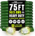 75ft Outdoor/Indoor Extension Cord 14/3 Gauge Heavy Duty 3 Prong SJTW, Waterproof, ETL Listed, Flexible Cold-Resistant Long Power Cord,13A 125V 1625W, Green by LifeSupplyUSA